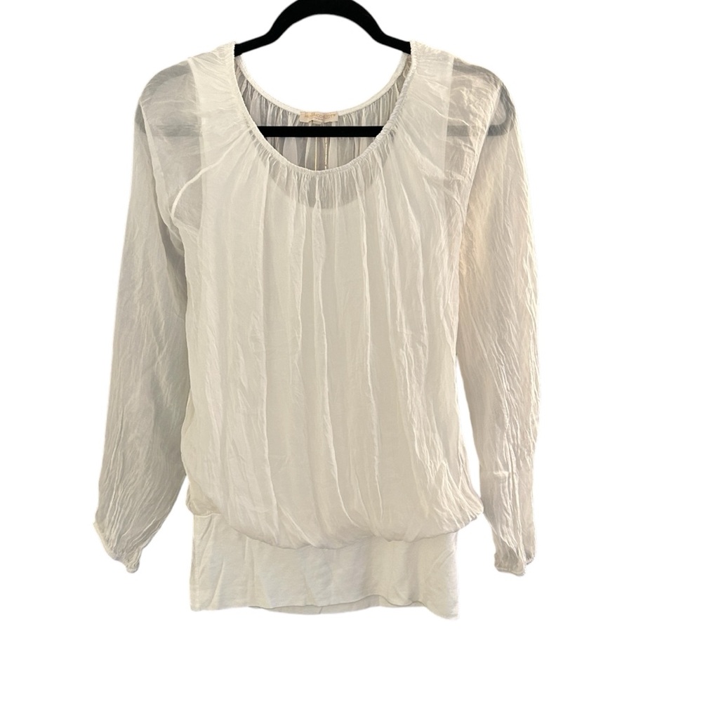 Prontomoda Giusy 100% Italian Silk Ethereal Fairy Long Sleeve Top Lined White XS